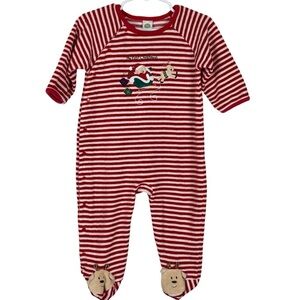 Little Me “My First Christmas” Red & White Striped Velour Jumper Size 12 Months